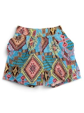 High-Waist Aztec Print Women's Shorts in Turquoise